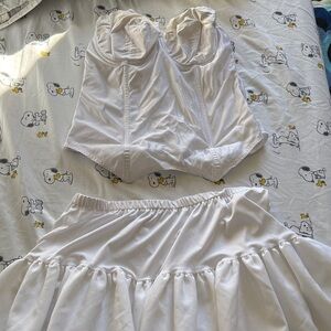 Vintage White Corset Top 38C and Skirt XL two piece Set